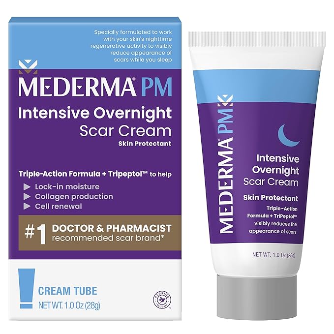 Mederma PM Intensive Overnight Scar Cream, Works with Skin's Nighttime Regenerative Activity, Clinically Shown to Make Scars Smaller and Less Visible, 1.0 Oz (28g)