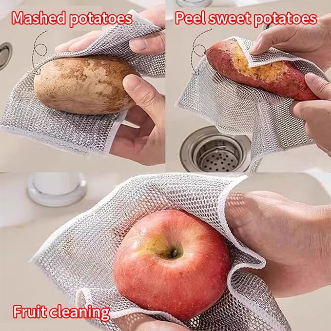 Multipurpose Wire Dishwashing Rag: Non-Scratch Mesh Dishcloth for Kitchen Cleaning, Durable Stainless Steel Scrubber, Suitable for Wet and Dry Use