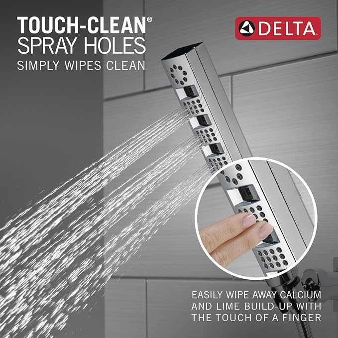 Delta Faucet Tetra H2Okinetic Hand Held Shower with Hose, Chrome Handheld Shower Head, Hand Shower, Handheld Shower, Detachable Shower Head, Lumicoat Chrome 55140-PR