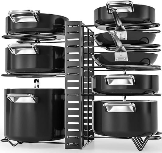 8 Tiers Pots and Pans Organizer for Kitchen Organization & Storage