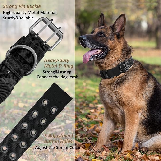 Tactical Dog Collar Military Adjustable Dog Collars Soft Nylon Training Collar with Patch Heavy Duty Metal Buckle Collars for Medium Large Dogs