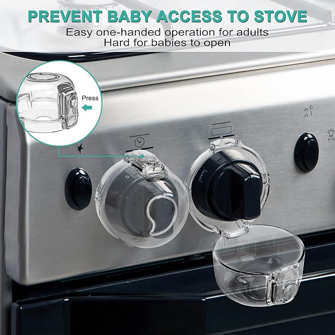 Stove Knob Covers for Child Safety (5 + 1 Pack) Double-Key Design and Upgraded Universal Size Gas Knob Covers Clear View Childproof Oven Knob Covers for Kids and Pets