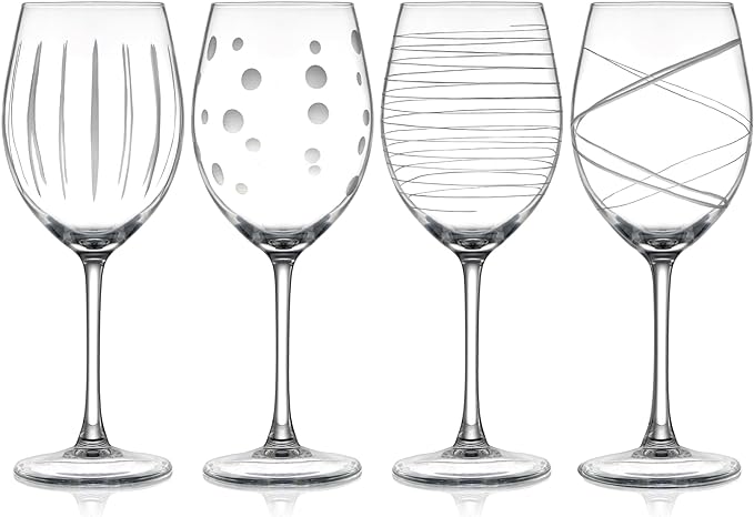 19oz. Hand Blown Etched Red and White Wine Glasses