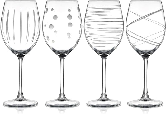 19oz. Hand Blown Etched Red and White Wine Glasses