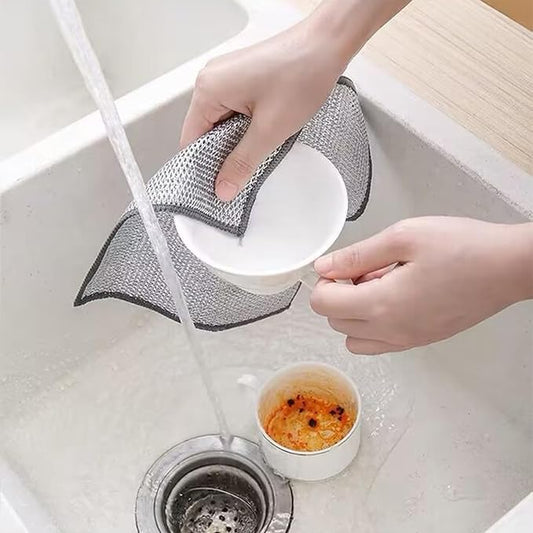 Multipurpose Wire Dishwashing Rag: Non-Scratch Mesh Dishcloth for Kitchen Cleaning, Durable Stainless Steel Scrubber, Suitable for Wet and Dry Use