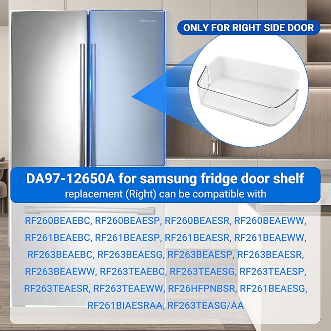 Estante de puerta DA97-12650A para lado derecho de la puerta del refrigerador Samsung, repuesto para Samsung RF260 RF261 RF263, compatible con DA63-06963A, AP5620330, 2692337, estantes para puerta de refrigerador Samsung, 1 paquete 