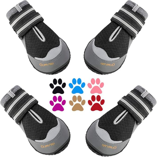 QUMY 4PCS Dog Boots for Large Dogs, Medium Dog Shoes & Paw Protectors for Hot Pavement, Summer Heat Protection, Mesh Breathable Nonslip Dog Booties for Hardfloors, Walking Running Hiking Black Size 3