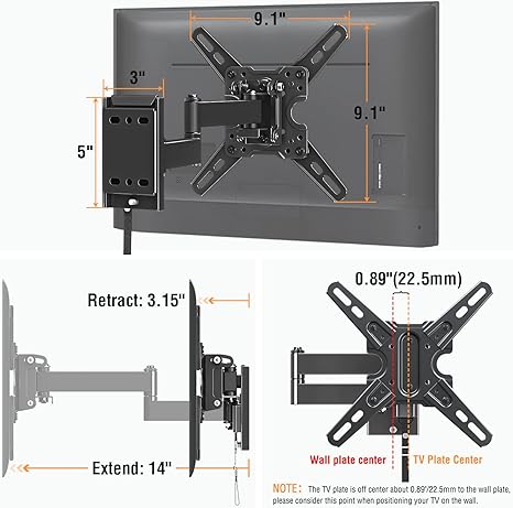 ELIVED Lockable RV TV Mount for Most 13-43 Inch TVs, RV TV Wall Mount Swivel and Tilt for Camper Trailer Motorhome, Detachable TV Bracket with Double Wall Plates, Max VESA 200x200mm, up to 22 LBS