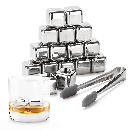 16 Pc Stainless Steel Ice Cubes Reusable - Chill Drinks without Dilution - Silver