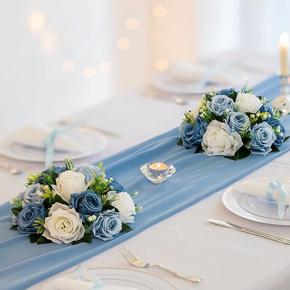 Fake Rose Centerpiece Flowers Dusty Blue