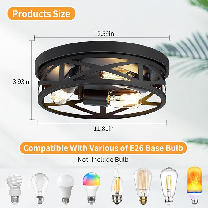 13 inch Farmhouse Ceiling Light Fixture,3-Light Hallway Light Fixtures Ceiling,Black Flush Mount Ceiling Light,Light Fixture Ceiling Mount for Kitchen Hallway Entryway,E26 Base