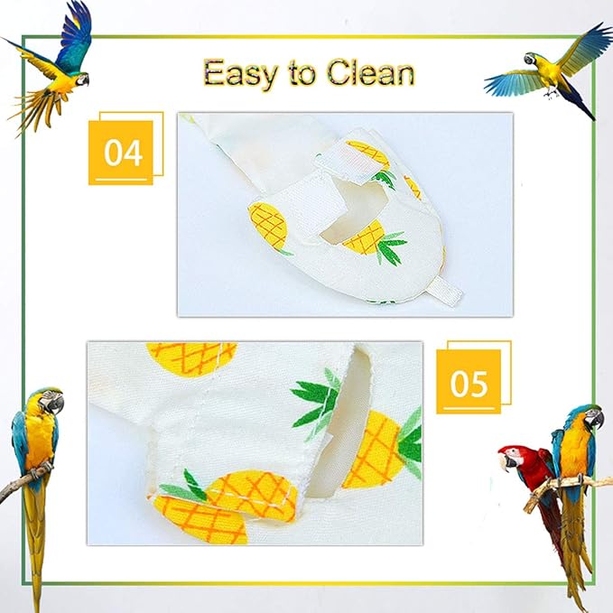 4 Pc M. Bird Diaper Flight Suite Liners, Protective Parrot Nappy with Waterproof Inner Layer, Cute Urine Wet Suit for Macaw African Budgies Parakeet Agapornis Fischeri Cockatiel