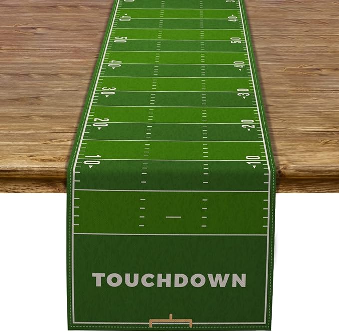 Pudodo Football Field Table Runner Touchdown Game Day Tablecloth Football Theme Birthday Party Kitchen Dining Home Decoration (13" x 72")