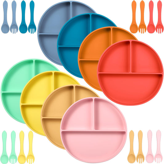 Plato de succión para niños pequeños con cuchara y tenedor 
