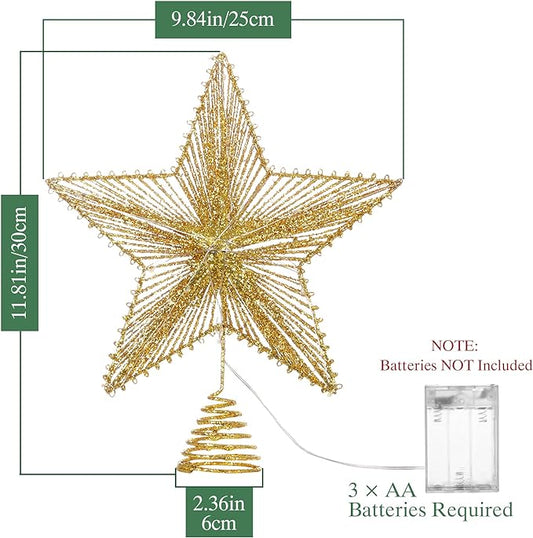 Shinowa Christmas Tree Topper, Christmas Star Tree Topper 11.8 Inch with 20 LED