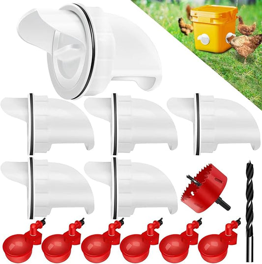 6 Chicken Feeder No Waste Automatic Poultry Feeder Ports Kit and 8 Waterer Set
