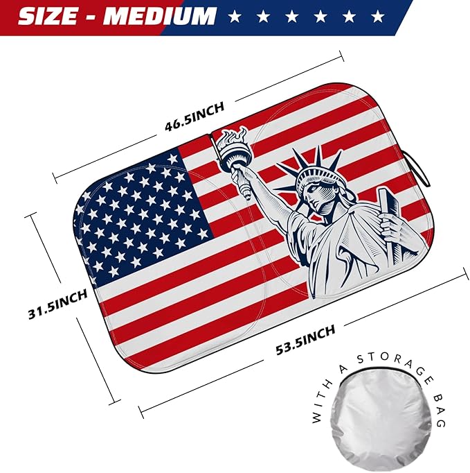 Windshield Sun Shade - American Flag Car Sun Shade Windshield, Foldable UV Ray Reflector Car Shade Front Windshield, Keeps Your Vehicle Cool, for Most Sedans SUV and Trucks - Medium