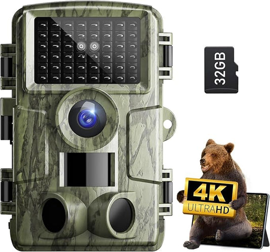 Trail Camera: with Night Vision 4K 48MP 130°Wide-Angle Game Camera，0.05s Trigger Motion Activated Hunting Camera ，98ft IR Sensing ，IP66 Waterproof, for Outdoor Wildlife Surveillance & Home Security