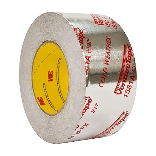 Cinta adhesiva de aluminio 3M Venture Tape UL181A-P 1581A, unión de conductos rígida y flexible, duradera, adherencia en climas fríos, 3,89 in x 60 yd, 2 mil 