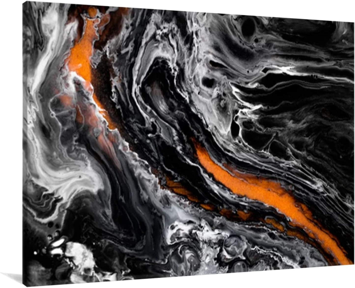 Canvas Wall Art Black And White Orange Marble