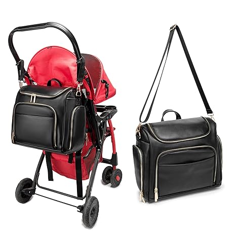 Leather Diaper Bag Backpack with Changing Pad - Multi-Function Large Capacity Baby Bag with Adjustable Shoulder Strap & Stroller Straps