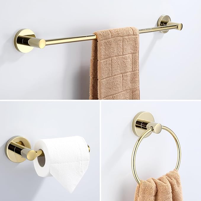 3 Pc. Chrome Bathroom Hardware Accessory Set,24'' Towel Bar, Toilet Paper Holder,Towel Ring,3-Piece Lavatory Shower Set