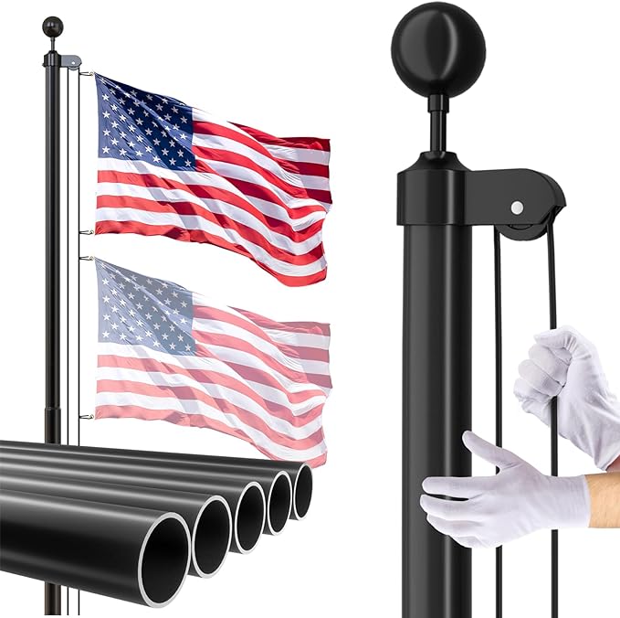 Flag Pole for Outside In Ground - 25 FT Heavy Duty Flagpole Kit for Yard - Extra Thick Outdoor Flag Poles with 3x5 American Flag for Residential or Commercial, Black reduced $30