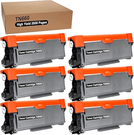 6 Pcs High Yield 2600 Pages Toner Cartridge Compatible with Tn660 Printer Toner Cartridge Compatible with Office HL-2260DN/2560DN/2260 DCP-7080D/7180DN/7080 MFC-7380/7380DF/7480D/7880DN