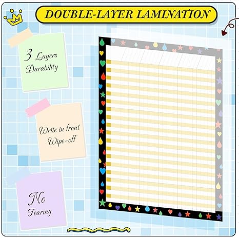 24 Pcs 17.3x22 Inch Classroom Charts Laminated Dry Erase Incentive Chart Classroom Behavior Chart Reward Chart for Chores Responsibility Classroom School Attendance Homework Progress Tracking Learning