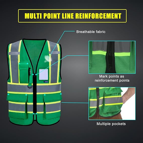 High Vis Reflective Safety Vest for Women Men Security Pocket Zipper