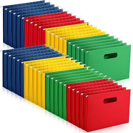 40 Pcs Letter Size Hanging File Folders Reinforced 2 Inch Expansion Extra Capacity File Cabinet Folders Heavy Duty Paper Hanging File Organizers for Bulk Files Medical Chart, Assorted Colored