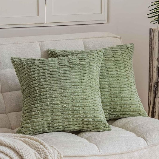 2 Sage Green Soft Corduroy Throw Pillow Covers 26x26"