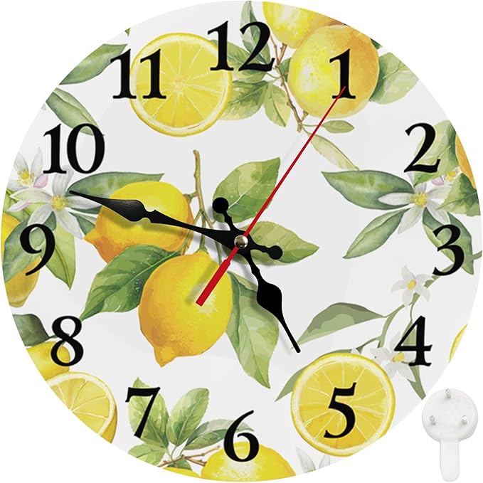 Silent Non-Ticking Battery Operated Clock 12 Inch, Summer Lemon Home Decor for Living Room, Kitchen, Bedroom, and Office