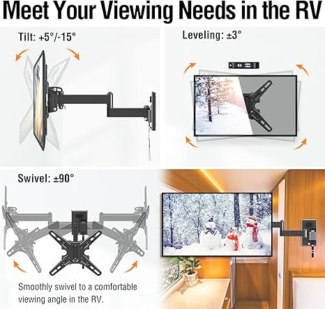 ELIVED Lockable RV TV Mount for Most 13-43 Inch TVs, RV TV Wall Mount Swivel and Tilt for Camper Trailer Motorhome, Detachable TV Bracket with Double Wall Plates, Max VESA 200x200mm, up to 22 LBS