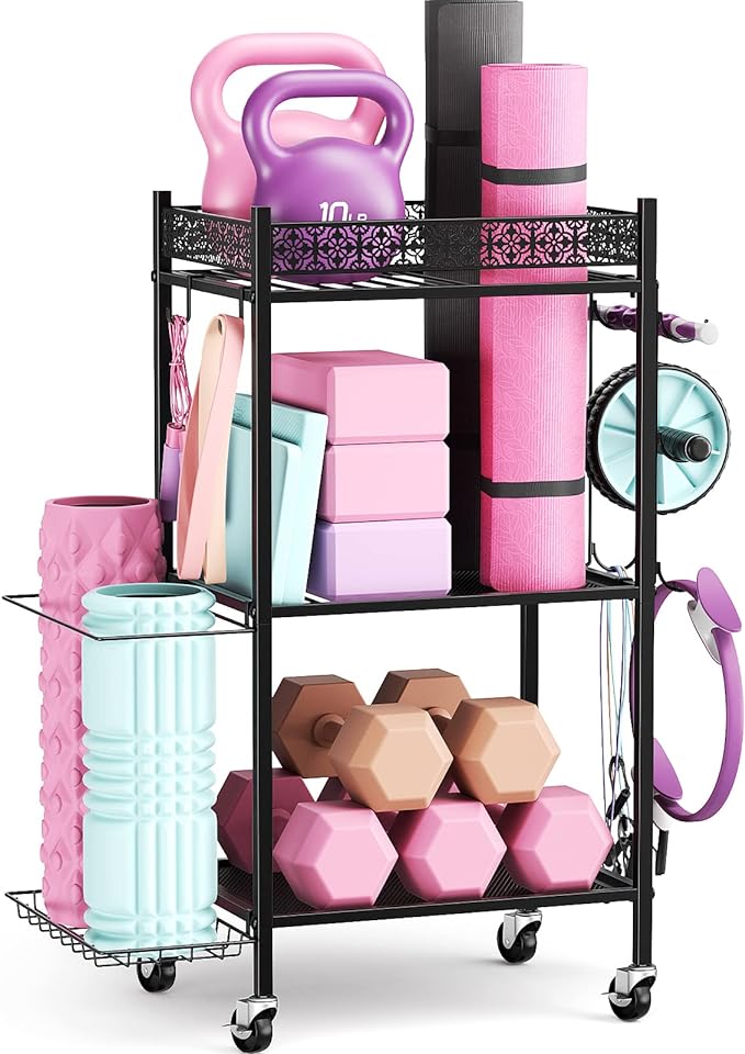 Black Home Gym Storage Rack Yoga Mat Holder