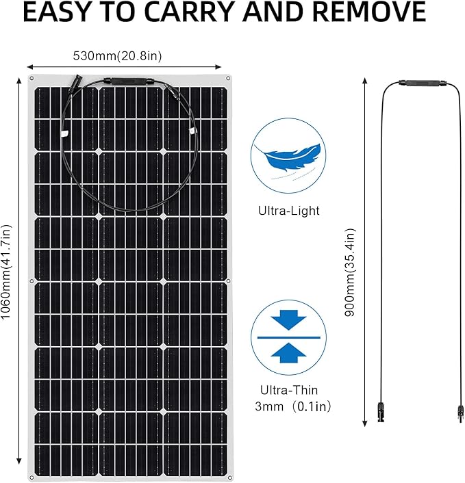 Flexible Solar Panel 200W 12V/24V, 2X100W High Efficiency Monocrystalline Solar Panel Power for RVs,Boat,Caravan(200W Solar Panel)