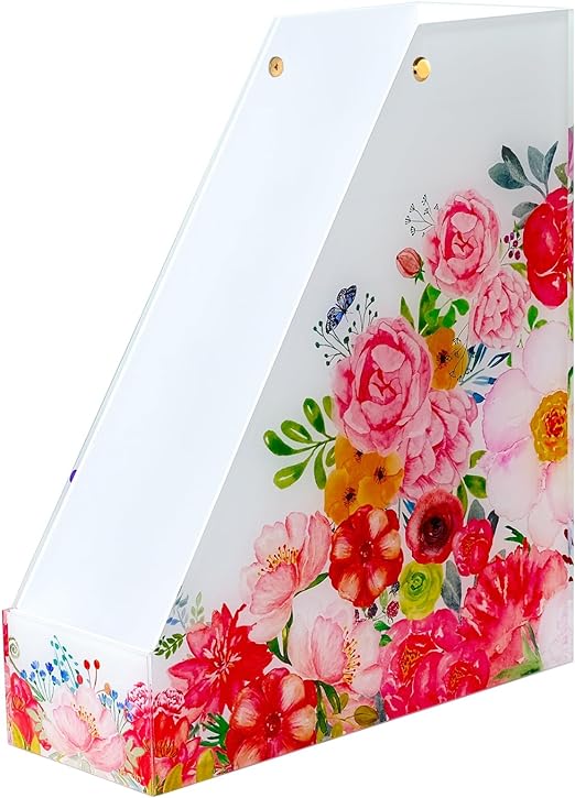 Acrylic Magazine Holder 11.8 x 10 x 3.741" Hand-painted Floral Design