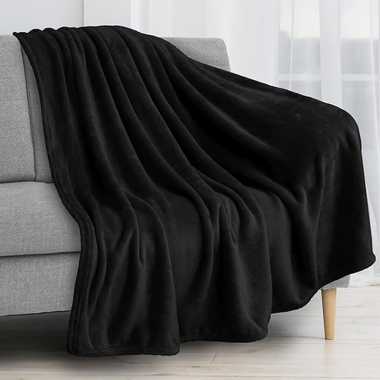 PAVILIA Black Fleece Throw Blanket for Couch, Super Soft Fuzzy Flannel Throw for Sofa, Luxury Plush Microfiber Blanket for Bed, Plush Home Decorative Velvet Gift Blanket, 50x60