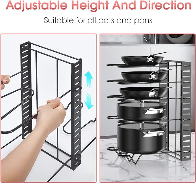 8 Tiers Pots and Pans Organizer for Kitchen Organization & Storage