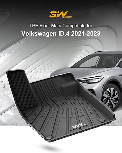 3W Floor Mats & Cargo Liner Fit for Volkswagen ID.4 2021-2024, All Weather ID4 Accessories Custom Fit Floor Liner 1st, 2nd Row and Trunk Mat Full Set for Volkswagen ID4, Black