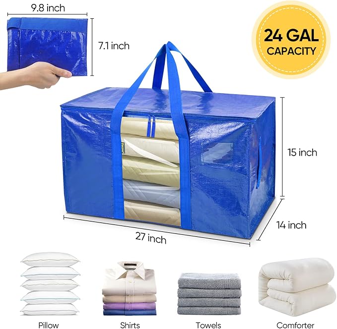 BALEINE 2-Pack Oversized Moving Bags with Reinforced Handles, Heavy-Duty Storage Tote Moving Supplies for Packaging, Camping