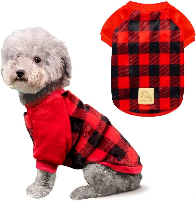 cyeollo Dog Sweater Buffalo Plaid Dog Flannel Sweatshirt, XL