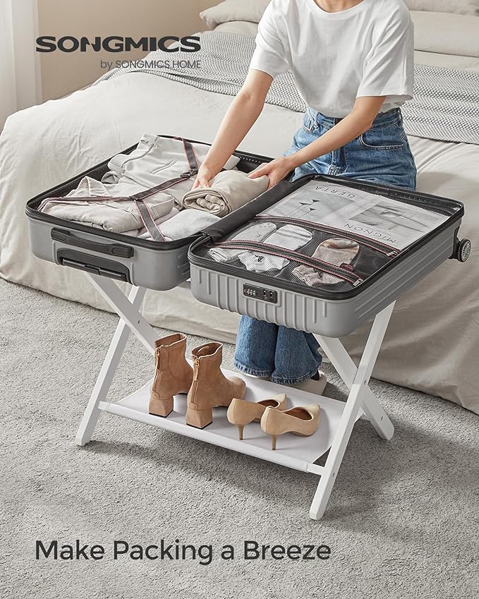 Folding Suitcase Stand with Storage Shelf