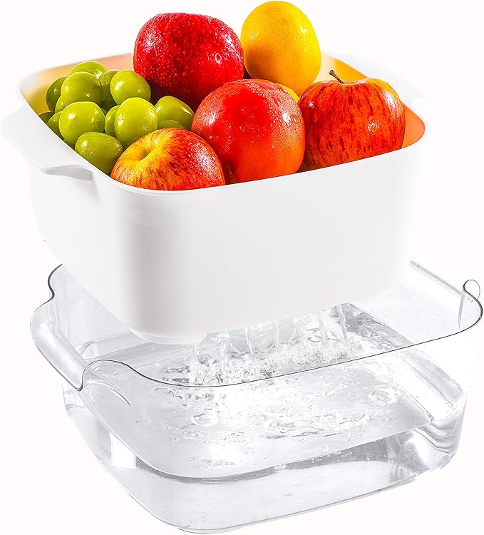 8.2 Quart Strainers and Colanders Bowl Set, Multifunctional Double Layered Fruit Washer, 2 In 1 Food Fruit Strainer, Large Thick Plastic Colander for Berry, Fruit and Vegetable Wash, BPA Free