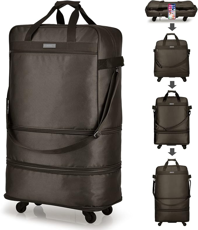 Hanke Suitcases with Wheels Expandable Foldable Luggage Bag Suitcase Collapsible Rolling Travel Bag Duffel Bag for Men Women Lightweight Suitcases without Telescoping Handle