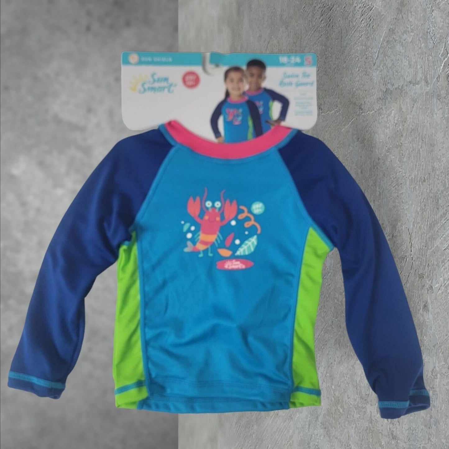 Kids Rash Guard Size Small Swim Tee Lobster Fun Sun Smart UPF 50 Quick Dry