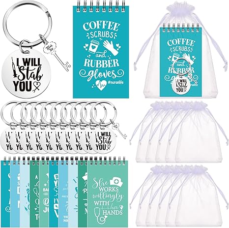 Gueevin 50 Sets Nurse Gifts for Women Include 50 Pocket Mini Nurse Notebook 50 Nurse Appreciation Keychain Gifts 50 Organza Bag for Nursing Medical Students Graduation Office Retirement Supplies