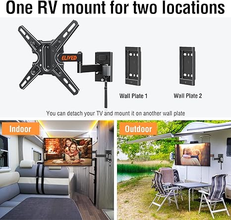 ELIVED Lockable RV TV Mount for Most 13-43 Inch TVs, RV TV Wall Mount Swivel and Tilt for Camper Trailer Motorhome, Detachable TV Bracket with Double Wall Plates, Max VESA 200x200mm, up to 22 LBS