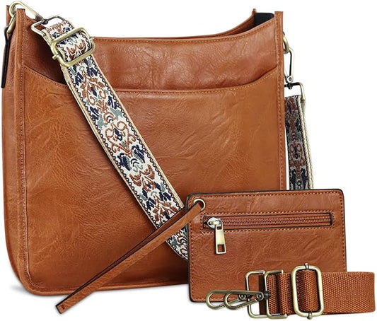 Crossbody Vegan Leather Designer Purse Shoulder Zipper Bag with 2 Adjustable Straps
