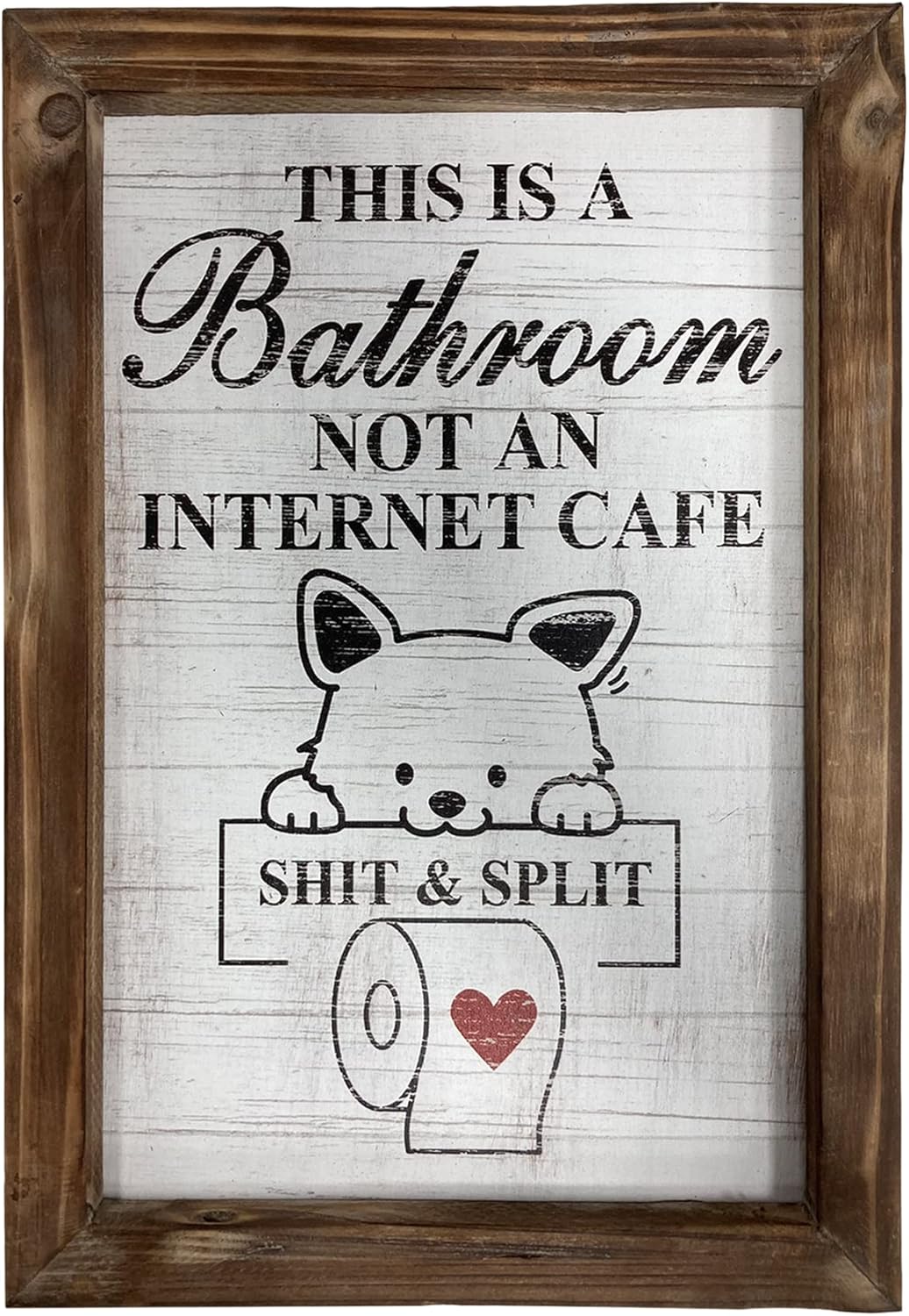 Funny Bathroom Signs Rustic Wooden Decor, Farmhouse Toilet Guest Half Bath Humor Frames Wall Art, Cute Sign for Home Decoration, Gift Humorous Sayings for Kids, Husband, Best Friend, 8.6" * 12.5"